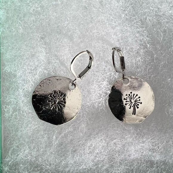 Silver Dandelion Drop Earrings - Picture 5 of 6